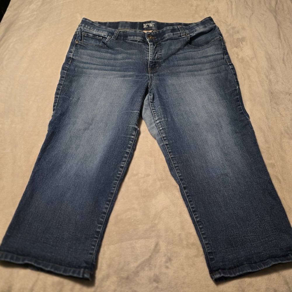 Terra & Sky Womens 16W Boyfriend Jeans Medium Wash Stretch Cropped Denim Pant